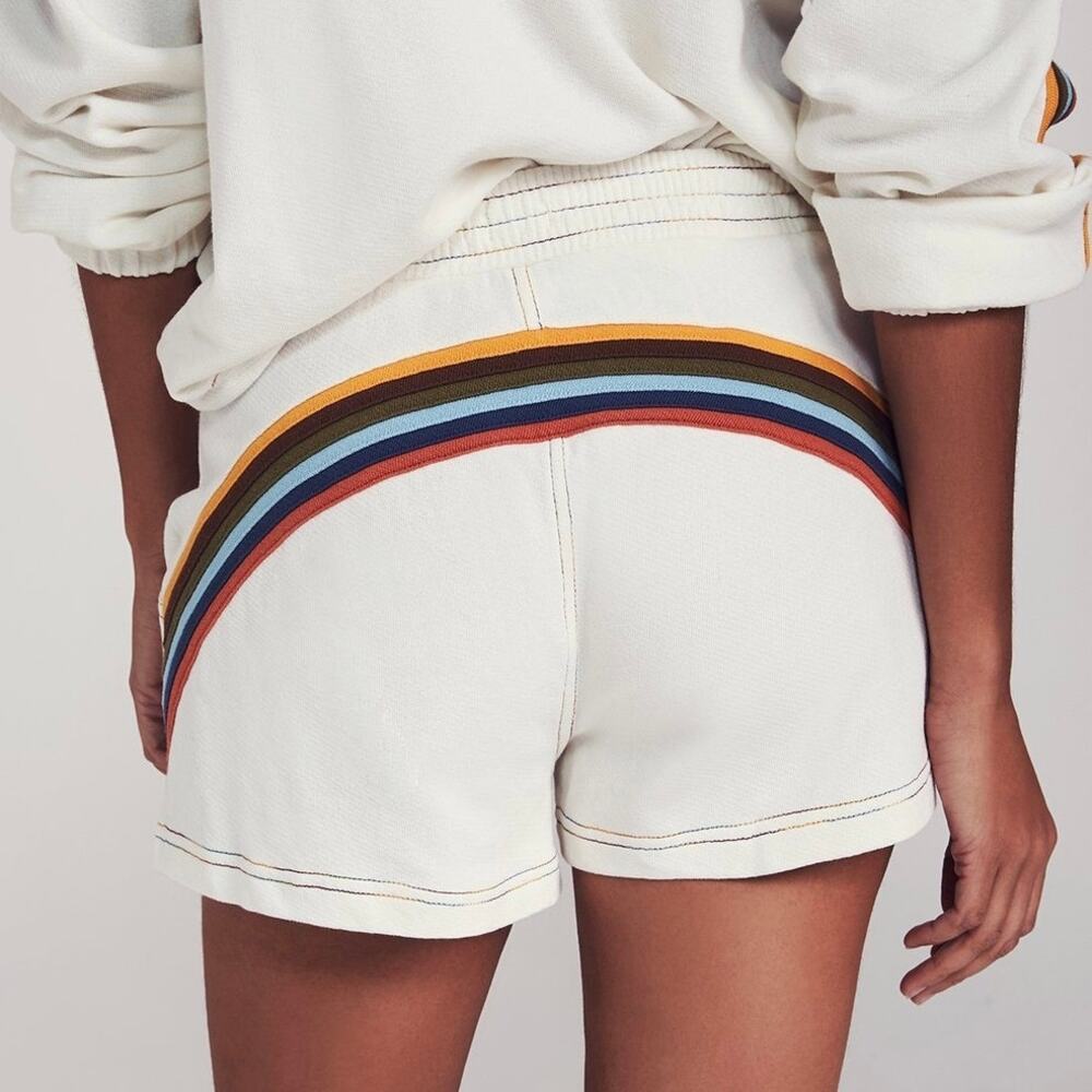Faherty Bondi Short Rainbow Stripe Drawstring Cotton Shorts, White
